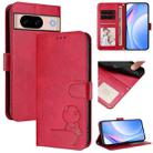 For Google Pixel 8a Litter Panda Embossing RFID Leather Phone Case with Lanyard(Rose Red) - 1