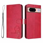 For Google Pixel 8a Litter Panda Embossing RFID Leather Phone Case with Lanyard(Rose Red) - 2