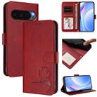 For Google Pixel 10 / 10 Pro Litter Panda Embossing RFID Leather Phone Case with Lanyard(Wine Red) - 1