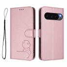 For Google Pixel 9 / 9 Pro Litter Panda Embossing RFID Leather Phone Case with Lanyard(Pink) - 2