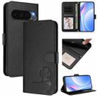 For Google Pixel 10 Pro XL / 9 Pro XL Litter Panda Embossing RFID Leather Phone Case with Lanyard(Black) - 1