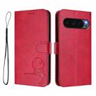 For Google Pixel 10 Pro XL / 9 Pro XL Litter Panda Embossing RFID Leather Phone Case with Lanyard(Rose Red) - 2
