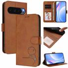 For Google Pixel 10 Pro XL / 9 Pro XL Litter Panda Embossing RFID Leather Phone Case with Lanyard(Brown) - 1