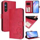 For Sony Xperia 1 V Litter Panda Embossing RFID Leather Phone Case with Lanyard(Rose Red) - 1