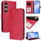 For Sony Xperia 1 VI Litter Panda Embossing RFID Leather Phone Case with Lanyard(Rose Red) - 1