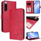 For Sony Xperia 5 IV Litter Panda Embossing RFID Leather Phone Case with Lanyard(Rose Red) - 1