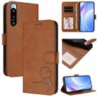 For Sony Xperia 5 IV Litter Panda Embossing RFID Leather Phone Case with Lanyard(Brown) - 1