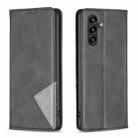 For Samsung Galaxy S25 FE 5G Rhombus Texture Magnetic Leather Phone Case(Black) - 1