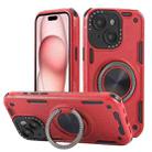 For iPhone 15 Three-core Mecha 360 Degree Rotation Magnetic Holder Phone Case(Red) - 1