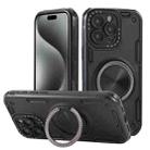 For iPhone 15 Pro Max Three-core Mecha 360 Degree Rotation Magnetic Holder Phone Case(Black) - 1