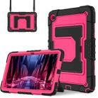 For Samsung Galaxy Tab S10 FE / S9 Big Holder Silicone Hydric PC Tablet Case with Shoulder Strap(Black Rose Red) - 2