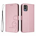 For Nokia C32 Litter Panda Embossing RFID Leather Phone Case with Lanyard(Pink) - 2