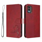 For Nokia C32 Litter Panda Embossing RFID Leather Phone Case with Lanyard(Wine Red) - 2