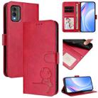 For Nokia C32 Litter Panda Embossing RFID Leather Phone Case with Lanyard(Rose Red) - 1