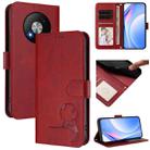 For ZTE Blade A73 5G Litter Panda Embossing RFID Leather Phone Case with Lanyard(Wine Red) - 1