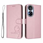 For ZTE Blade V40s Litter Panda Embossing RFID Leather Phone Case with Lanyard(Pink) - 2