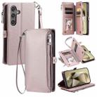 For Samsung Galaxy S25 FE 5G Leather Stitching Multi-card Slot Zipper Phone Case(Rose Gold) - 1