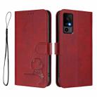 For TCL 40 R 5G / Sharp Aquos V6 Litter Panda Embossing RFID Leather Phone Case with Lanyard(Wine Red) - 2