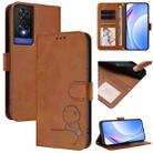 For TCL 505 Litter Panda Embossing RFID Leather Phone Case with Lanyard(Brown) - 1
