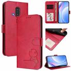 For Fujitsu FCNT Rakuraku F-53E Litter Panda Embossing RFID Leather Phone Case with Lanyard(Rose Red) - 1