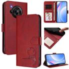For Sharp Aquos R7 SH-52C Litter Panda Embossing RFID Leather Phone Case with Lanyard(Wine Red) - 1