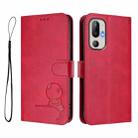For HTC U24 Pro Litter Panda Embossing RFID Leather Phone Case with Lanyard(Rose Red) - 2