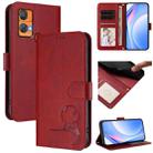 For Oukitel C33 Litter Panda Embossing RFID Leather Phone Case with Lanyard(Wine Red) - 1