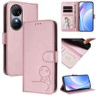 For Oukitel C38 Litter Panda Embossing RFID Leather Phone Case with Lanyard(Pink) - 1