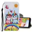 For Samsung Galaxy A01 Coloured Drawing Pattern Horizontal Flip PU Leather Case with Holder & Card Slots & Wallet & Lanyard(Couple Unicorn) - 1