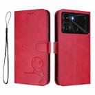 For itel P40 Litter Panda Embossing RFID Leather Phone Case with Lanyard(Rose Red) - 2