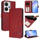 For itel P55+ Litter Panda Embossing RFID Leather Phone Case with Lanyard(Wine Red) - 1
