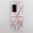 For Huawei P40 Plating Splicing Marble Pattern Soft TPU Protective Case(Triangle Pink Flower) - 2