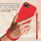 For iPhone 16e Integrated Card Bag Solid Color Liquid Silicone Phone Case Gen2 with Short Lanyard(Red) - 3