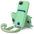 For iPhone 16e Integrated Card Bag Solid Color Liquid Silicone Phone Case Gen2 with Short Lanyard(Green) - 1