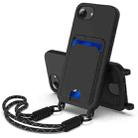 For iPhone 16e Integrated Card Bag Solid Color Liquid Silicone Phone Case Gen2 with Short Lanyard(Black) - 1