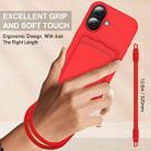 For iPhone 16 Integrated Card Bag Solid Color Liquid Silicone Phone Case Gen2 with Short Lanyard(Red) - 3