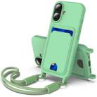 For iPhone 16 Integrated Card Bag Solid Color Liquid Silicone Phone Case Gen2 with Short Lanyard(Green) - 1