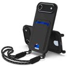 For iPhone 17 Air Integrated Card Bag Solid Color Liquid Silicone Phone Case Gen2 with Short Lanyard(Black) - 1
