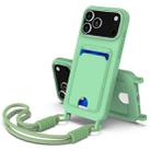 For iPhone 17 Pro Max Integrated Card Bag Solid Color Liquid Silicone Phone Case Gen2 with Short Lanyard(Green) - 1