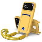 For iPhone 17 Pro Max Integrated Card Bag Solid Color Liquid Silicone Phone Case Gen2 with Short Lanyard(Yellow) - 1