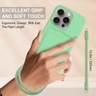 For iPhone 15 Pro Integrated Card Bag Solid Color Liquid Silicone Phone Case Gen2 with Short Lanyard(Green) - 3