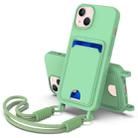 For iPhone 15 Plus / 14 Plus Integrated Card Bag Solid Color Liquid Silicone Phone Case Gen2 with Short Lanyard(Green) - 1