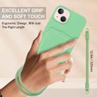 For iPhone 15 Plus / 14 Plus Integrated Card Bag Solid Color Liquid Silicone Phone Case Gen2 with Short Lanyard(Green) - 3