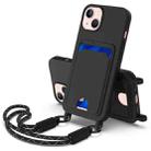 For iPhone 15 Plus / 14 Plus Integrated Card Bag Solid Color Liquid Silicone Phone Case Gen2 with Short Lanyard(Black) - 1