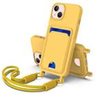 For iPhone 15 Plus / 14 Plus Integrated Card Bag Solid Color Liquid Silicone Phone Case Gen2 with Short Lanyard(Yellow) - 1