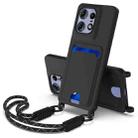 For Motorola Edge 50 Pro Integrated Card Bag Solid Color Liquid Silicone Phone Case Gen2 with Short Lanyard(Black) - 1