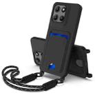 For Motorola Moto G15 / G15 Power Integrated Card Bag Solid Color Liquid Silicone Phone Case Gen2 with Short Lanyard(Black) - 1