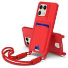 For Motorola Edge 50 Ultra Integrated Card Bag Solid Color Liquid Silicone Phone Case Gen2 with Short Lanyard(Red) - 1