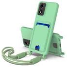 For Motorola Moto G04 / G04s / E14 Integrated Card Bag Solid Color Liquid Silicone Phone Case Gen2 with Short Lanyard(Green) - 1