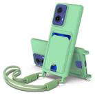 For Motorola Moto G85 / S50 Neo Integrated Card Bag Solid Color Liquid Silicone Phone Case Gen2 with Short Lanyard(Green) - 1